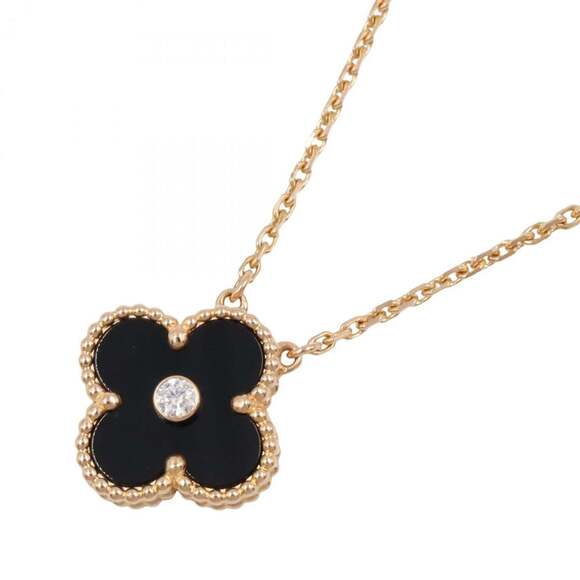 Van Cleef & Arpels Vintage Alhambra Onyx 1PD Necklace 18K Pink Gold with Dia...